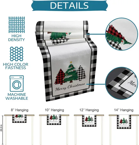 Vista 7 de Daleng Camino de mesa de árbol de búfalo de Navidad de 13 x 36 pulgadas, bufandas antideslizantes para decoraciones, fiestas, cenas y reuniones, 1