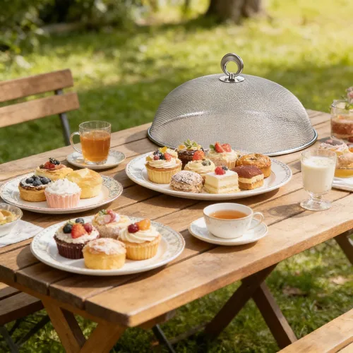 Vista 7 de Cubierta de malla metálica para alimentos, sombrilla de acero inoxidable, cubierta de comida de picnic al aire libre, red para mantener fuera
