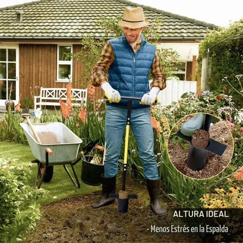 Vista 3 de Jardineer Herramienta de maceta de bulbos, tapón de césped de mango largo con base dentada, trasplantador automático de bulbos pequeños para Juego