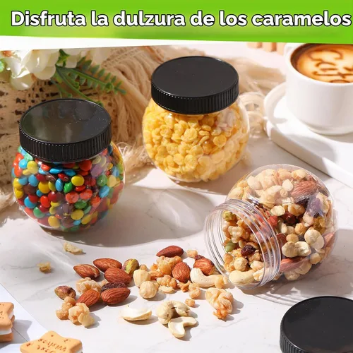 Vista 5 de Tradder - 24 tarros de plástico para dulces con tapas de 8.5 onzas de boca