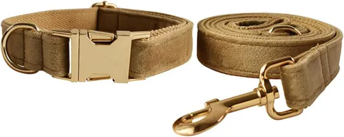 Vista 25 de Love Dream Juego de collar y correa de terciopelo para perro, suave y cómodo, correa ajustable y collar con hebilla de metal resistente para perros