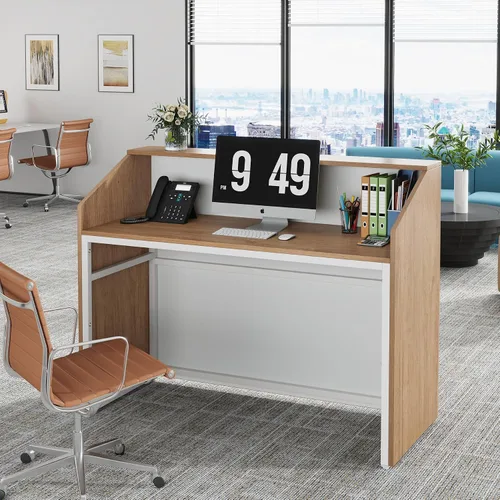 Vista 5 de Tribesigns Escritorio de Recepción con Mostrador, Mesa de Recepción Frontal Moderna con Pasacables, Mostrador de Venta al por Menor de 47 Pulgadas