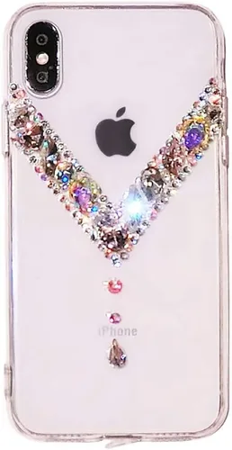 Vista 6 de LCHDA - Funda con diamantes brillantes para iPhone 14 6.1, LCHDA - Funda protectora para teléfono con diamantes de imitación transparentes