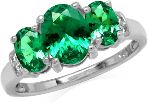 Vista 14 de Silvershake Anillo de Declaración Clásico de 3 Piedras de Forma Ovalada con Gemas de Piedra Natal de Plata Esterlina 925 Chapado en Oro Blanco o Oro