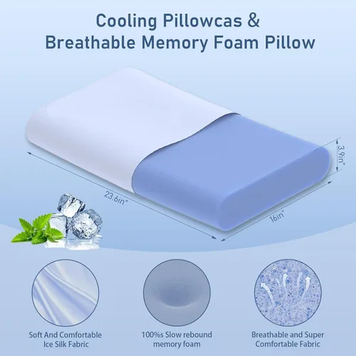 Vista 3 de Almohada cervical para aliviar el dolor de cuello, soporte ergonómico de espuma viscoelástica refrescante 3.9 Inch Ergonomic Pillow, Cooling