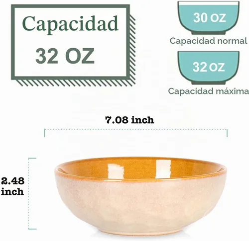 Vista 2 de vicrays Juego de Cuencos de Cerámica para Ensalada de Cocina, para Servir - Cuencos de Sopa de 32 Onzas, Cuencos para Pasta, Resistentes a las Beige