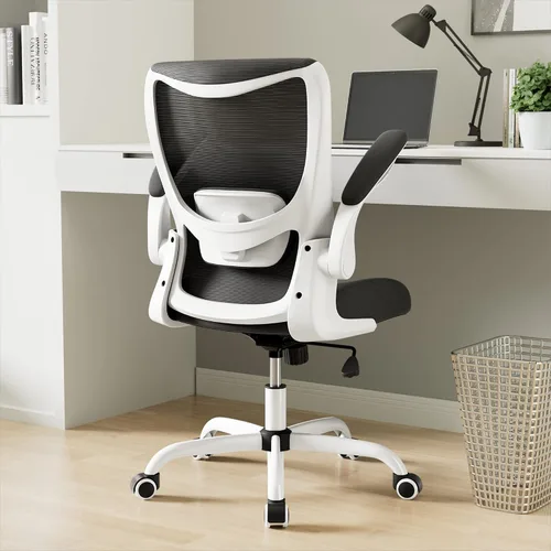 Vista 13 de MUXX.STIL Silla de oficina, silla de escritorio ergonómica con soporte lumbar ajustable y reposabrazos abatibles, silla de computadora de malla Negro