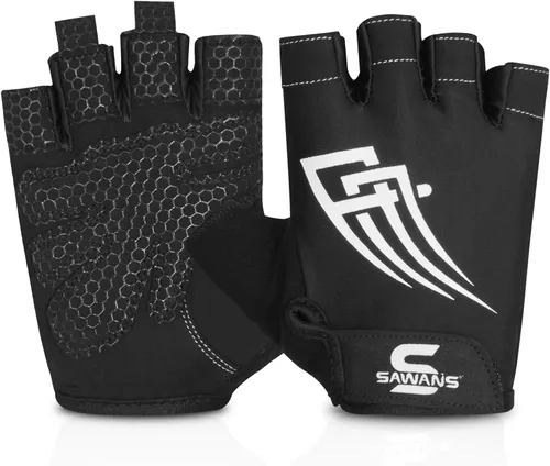 Vista 2 de SAWANS Guantes de gimnasio para levantamiento de pesas para hombres y mujeres, transpirables, ligeros, guantes de fitness, antideslizantes