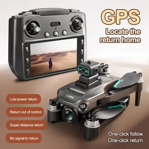 Vista 6 de Drone GPS RC con pantalla encendida, cámara EIS 4K, retorno de un clic, función de seguimiento, ajuste de velocidad, luces LED, transmisión