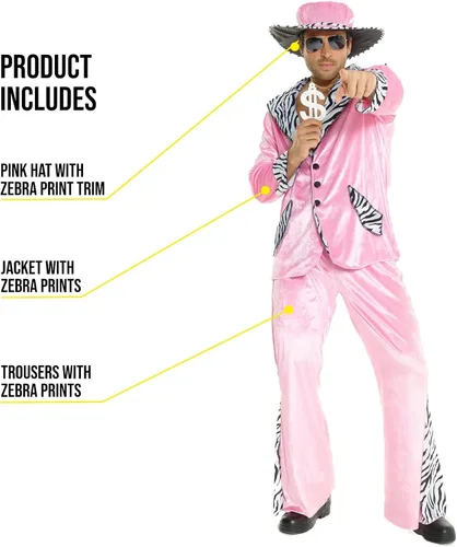 Vista 2 de Morph Disfraz de chulo rosa para hombre, traje de los años 70, traje de Halloween, disfraz retro