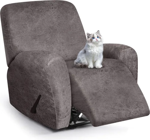 Vista 30 de ANARACHON Fundas para sillas reclinables con aspecto de cuero, funda elástica de 4 piezas, funda suave para silla reclinable, protector de muebles