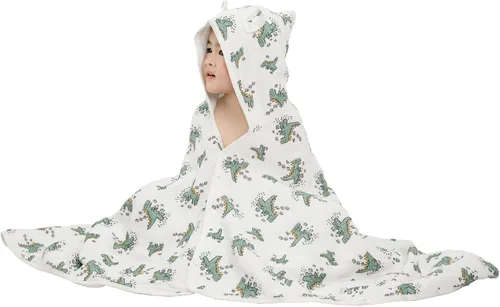 Vista 10 de Toalla de baño con capucha para niños pequeños, toalla suave de muselina de algodón orgánico de 6 capas para bebés y niños pequeños, 25 x 51