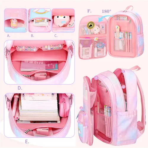 Vista 3 de Jcobvig Mochila Kawaii para niñas y niños, bonita mochila escolar para estudiantes con bolsa para bolígrafos, bolsa de viaje para laptop con diseño