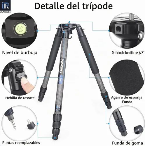 Vista 5 de Trípode de Fibra de Carbono RT80C Profesional para Observación de Aves de Alta Resistencia Cámara de 20kg de Carga Máxima Trípode de Cuenco