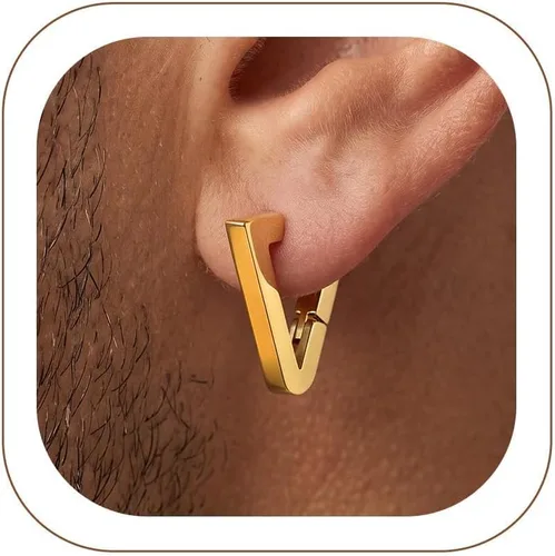 Vista 12 de ChainsHouse Huggie Hoop Earrings for Men Women, Stainless Steel A: Aro de cuentas (1 par) - Plata