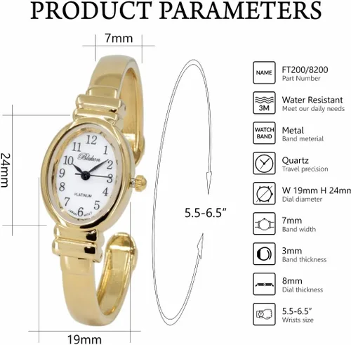 Vista 2 de Blekon Elegante reloj de pulsera para mujer, esfera de madreperla, caja pulida, perfecta para muñecas pequeñas, sofisticados relojes para mujer