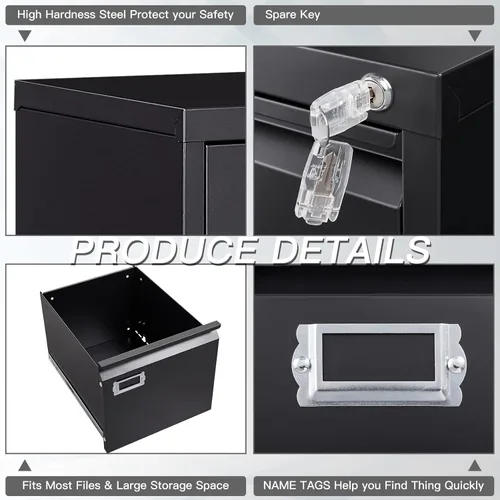 Vista 6 de Yizosh Archivador negro de 3 cajones con cerradura, archivadores para oficina en casa, gabinetes de almacenamiento de archivos de oficina