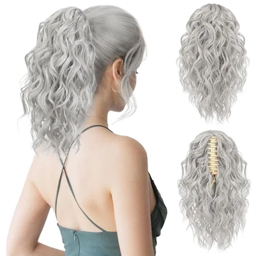 Vista 12 de Flufymooz Extensión de cola de caballo, extensión de cola de caballo corta de 12 pulgadas con pinza de garra, cabello ondulado rizado, clip