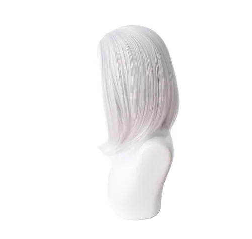 Vista 3 de Peluca de cosplay corta y recta, para mujer, color blanco y plateado, para Halloween, para juego