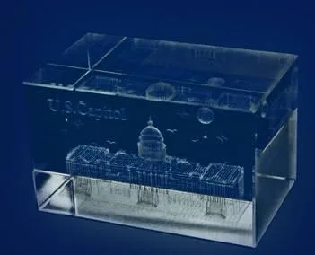 Vista 2 de Pisapapeles de cristal grabados con láser del Capitolio 3D de EE. UU., Recuerdos de Washington DC