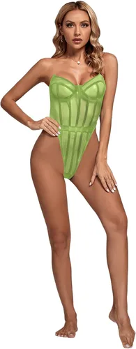 Vista 5 de LYANER Body de malla sin mangas con hombros descubiertos para mujer