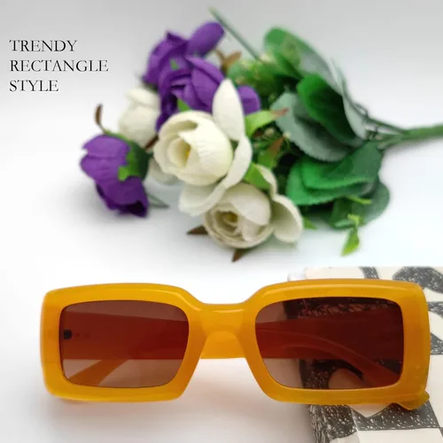 Vista 4 de Lentes de sol de moda para mujeres y hombres, lentes de sol de los años 90, marco rectangular azul, naranja, amarillo