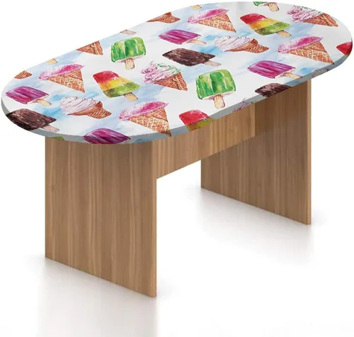 Vista 20 de Mantel ovalado ajustable para patio, decoración de helado, de poliéster elástico, fondo de gofre con estampado de dulce verano, se adapta a mesas