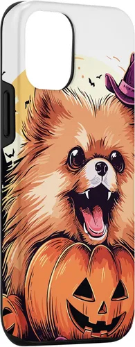 Vista 3 de iPhone 14 Disfraz de perro de Halloween diseño de funda de Pomerania aterradora