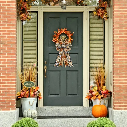 Vista 4 de Arcos grandes de otoño para corona, corona de calabaza de Acción de Gracias, búfalo negro y naranja, gnomos de otoño, decoración de árbol