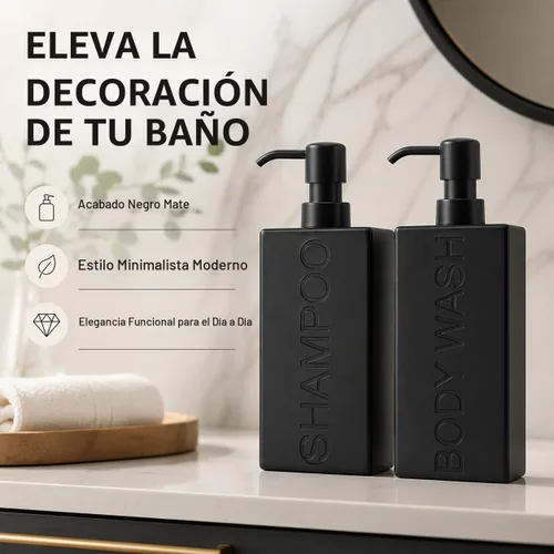 Vista 2 de dispensador rectangular de resina premium para cuarto de baño, para champú, acondicionador, loción corporal, diseño moderno recargable con bomba