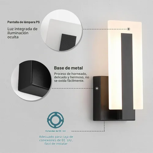 Vista 6 de Apliques de Pared Modernos con Conexión Directa, Ajuste de Brillo Sin Escalas del 10%-100%, 7W, LED de Acrílico, Luz de Pared Adecuada para Sala