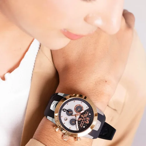 Vista 8 de MULCO Watches for Women - Lady D - Silver Stainless Steel Case with Wrist Silicone Band, Large Face with Mother of Pearl and Rose Gold, Quartz
