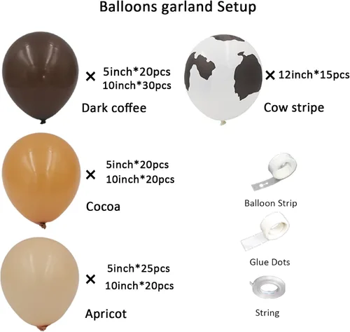 Vista 2 de Kit de arco de globos de vaquero – 150 piezas de cacao de albaricoque marrón desnudo con globos de impresión de vaca para decoración de fiesta