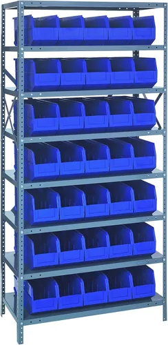 Vista 271 de Quantum QSBU-245BK Heavy Duty Shelving Unit with (7) Shelves and (24) QUS245 Black Bins for Garage Warehouse Storage Distribution 400 lb Load