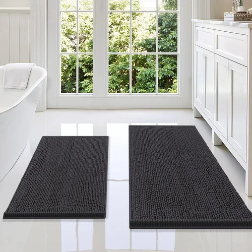 Vista 16 de Juego de alfombras de baño Smiry de 2 piezas, suave alfombra absorbente de chenilla y juego de alfombra en forma de U para inodoro, alfombra de baño