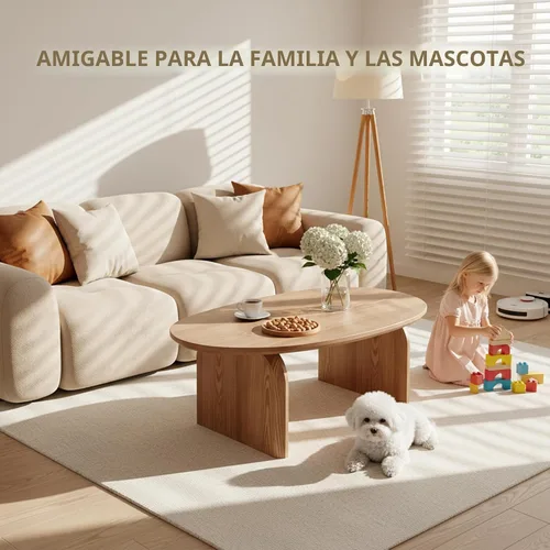 Vista 5 de Honyee - Mesa de centro moderna ovalada, pequeñas mesas de centro para la sala de estar - Parte superior de madera de roble con patas sólidas, mesa