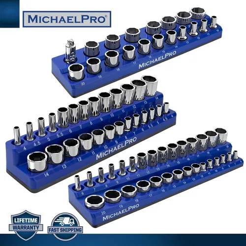 Vista 2 de MichaelPro MP014002 - Organizador magnético de zócalos, bandeja organizadora magnética de 3 piezas de 1/4 pulgadas, 3/8 pulgadas y 1/2 pulgadas