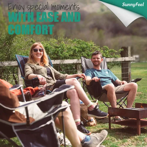 Vista 5 de SUNNYFEEL Silla Mecedora de Camping Paquete de 2, Silla Plegable de Jardín Extragrande para Exteriores con Bolsillo, Resistente