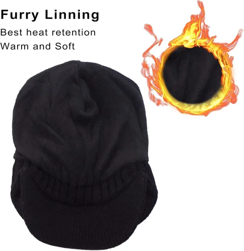 Vista 3 de Muryobao Gorro de invierno para hombre con forro polar con visera orejeras cálidas gorra de esquí