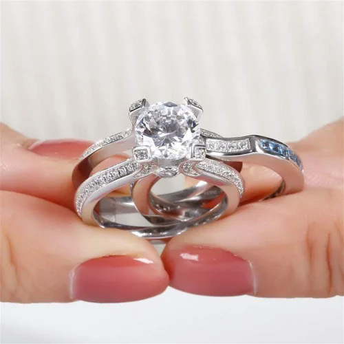 Vista 6 de Jeulia - Anillo de plata de ley con circonitas intercambiables para mujer, para boda, compromiso, aniversario