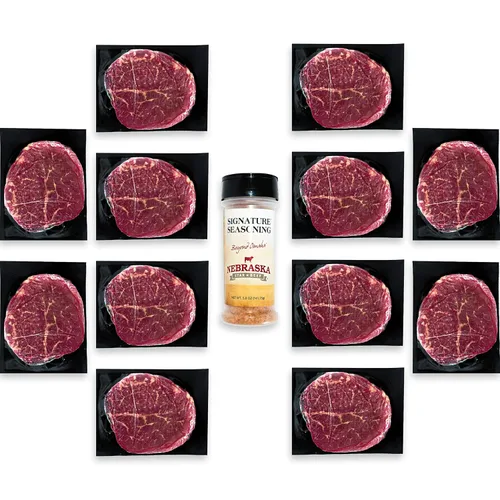 Vista 12 de Nebraska Star Beef Prestige Steaks - 12 paquetes con condimento exclusivo (filet mignon de 12 a 5 onzas)