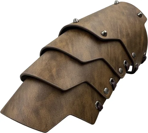 Vista 3 de HiiFeuer Brazo medieval de piel sintética de 4 capas, armadura de brazo, guanteletes mercenarios de la Edad Media, Guardias de brazo de arquero