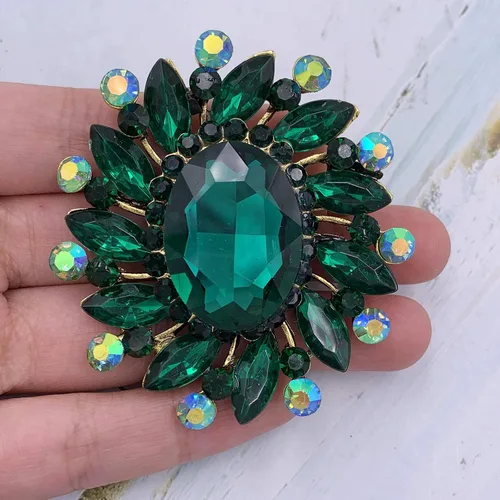 Vista 2 de SELOVO Broche con diamantes de imitación de flores, tono dorado antiguo, Cristal, Sin gemas.