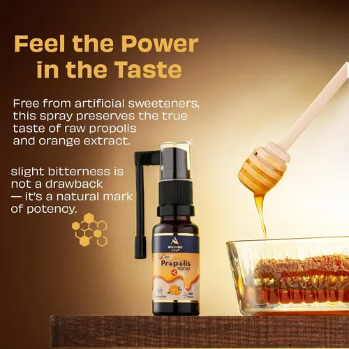 Vista 2 de Spray de propóleo de abeja + vitamina C, sin alcohol, sabor a naranja natural, extracto de propóleo de abeja 100% puro, apoyo antioxidante