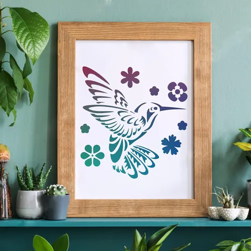 Vista 5 de FINGERINSPIRE Plantilla de decoración de colibrí de 11.8 x 11.8 pulgadas, plantilla de plástico para dibujar flores de pájaros, plantillas cuadradas
