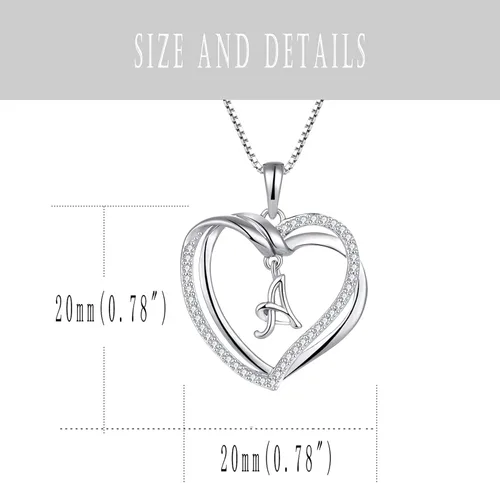 Vista 6 de Starchenie Collar con inicial de corazón para mujer, plata de ley S925, letras A-Z 26, collar con colgante del alfabeto AAAAA, Metal, Circonia cúbica