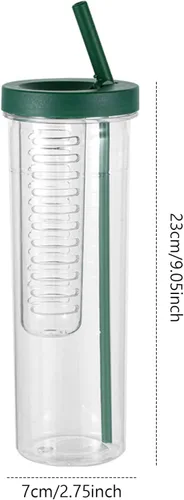 Vista 6 de Vasos para beber, vasos, botella de agua con infusor de frutas, infusor a prueba de fugas, botella de agua transparente de 27.1 fl oz con popote