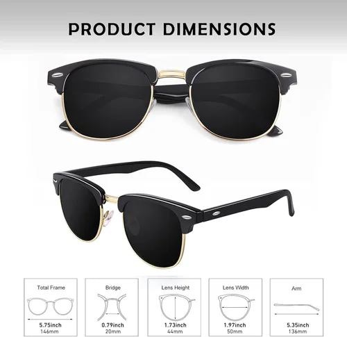 Vista 5 de GQUEEN Classic Horn Rimmed Semi Rimless Polarized Sunglasses for Men Women GQO6