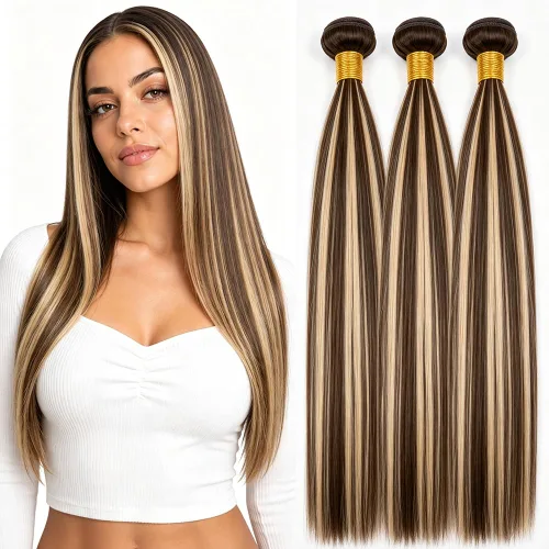 Vista 268 de P4613 Cabello humano rizado onda profunda marrón y paquetes mixtos 8 10 12 P4613 Ombre Marrón-Rubio-DP
