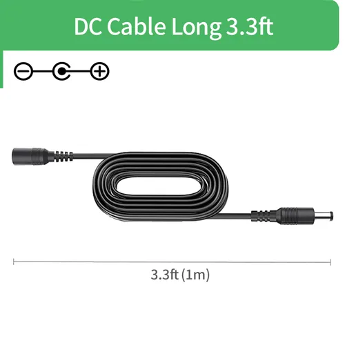 Vista 2 de Cable de extensión de alimentación CC de 3.3 pies de 3.3 ft, 0.217 in x 0.083 in, para cámara de CCTV, cámara IP WiFi, DVR, tira LED, adaptador